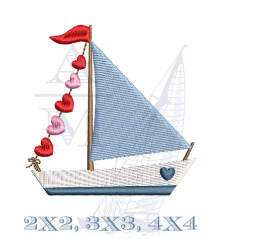 - SAMPLE SALE- Sketch Boat with Hearts Design