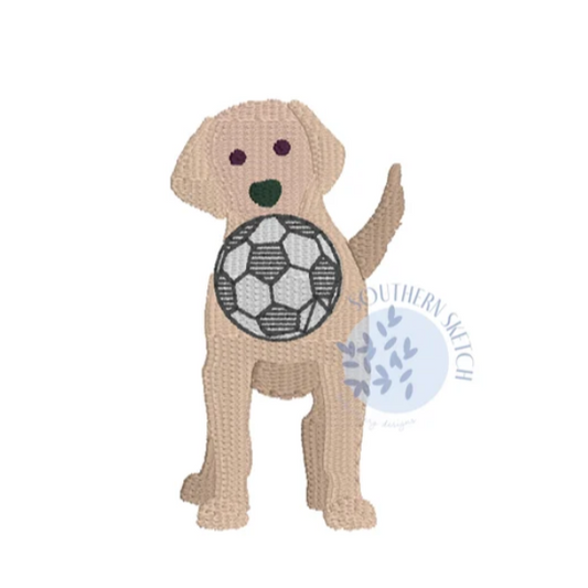 - SAMPLE SALE - Sketch Boys Dog with Soccer Ball Mini Design on Polo