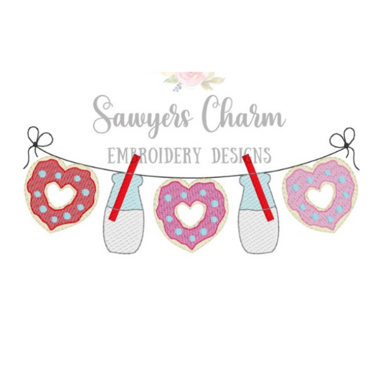 - SAMPLE SALE- Sketch Bow Heart Donut Bunting Design