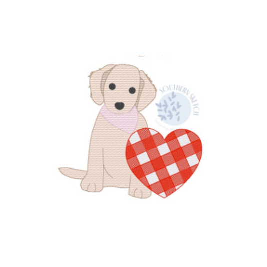 - SAMPLE SALE- Sketch Puppy Dog Gingham Heart Design