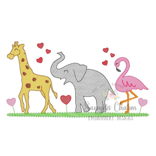 - SAMPLE SALE- Sketch Heart Animal Friends with Bows Design