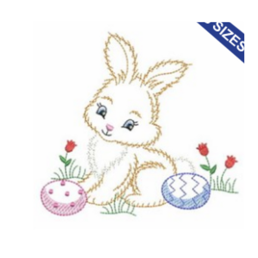 - SAMPLE SALE- Sketch Fluffy Bunny with Eggs Design