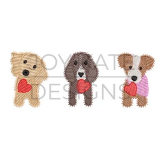 - SAMPLE SALE- Sketch Puppy Trio with Hearts Design