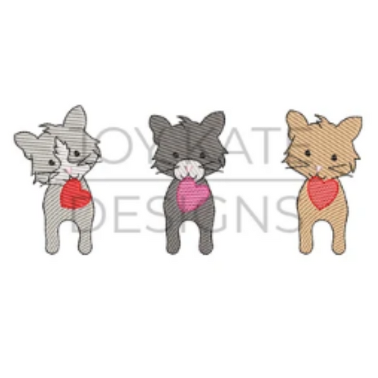 - SAMPLE SALE- Sketch Kitten Trio with Hearts Design