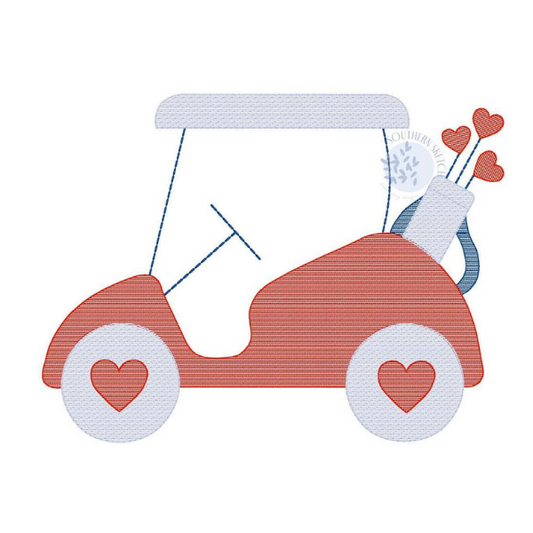 - SAMPLE SALE- Sketch Golf Cart with Hearts Design