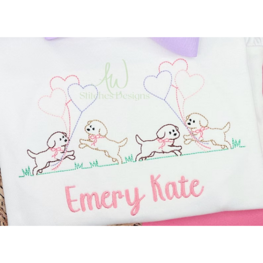 - SAMPLE SALE- Sketch Dog with Bow Hearts Design