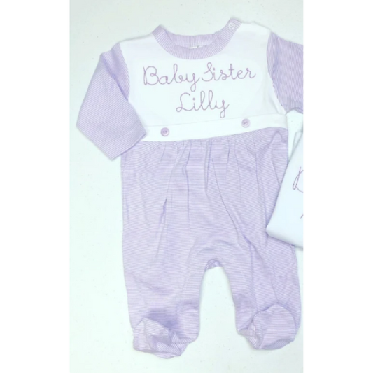 Sketch Monogram Baby Lilac Stripe Bib Footie