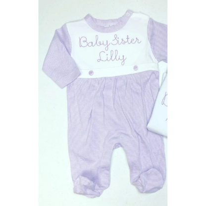 Sketch Monogram Baby Lilac Stripe Bib Footie