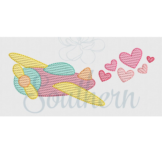 - SAMPLE SALE- Sketch Airplane with Hearts Design