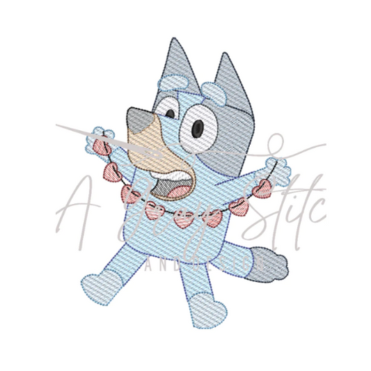 - SAMPLE SALE- Sketch Blue Dog with Hearts Design