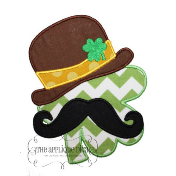 - SAMPLE SALE- Applique Mustache Clover Design