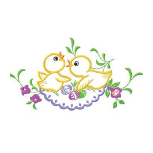- SAMPLE SALE- Sketch Scallop Floral with Chicks Design