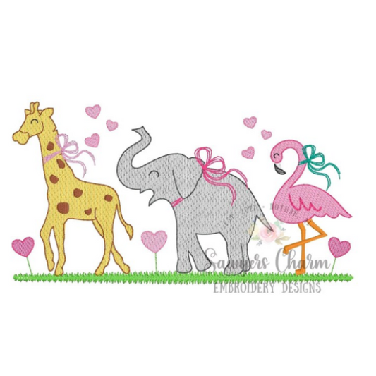 - SAMPLE SALE- Sketch Heart Animal Friends with Bows Design