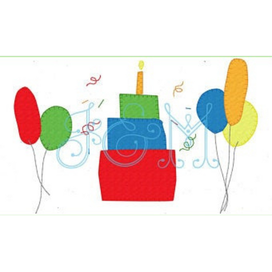 - SAMPLE SALE- Applique Celebrate Cake & Balloons Design