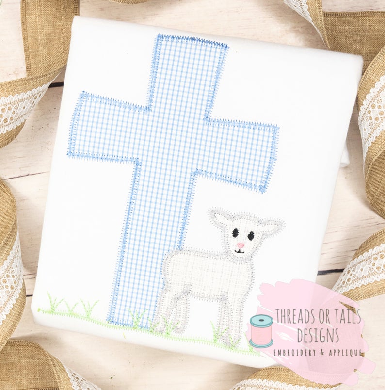 - SAMPLE SALE- Applique Cross with Lamb Design