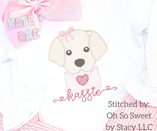 - SAMPLE SALE- Sketch Love Love Pup with Bow Design