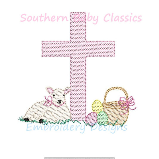 - SAMPLE SALE- Sketch Bow Cross with Lamb Design