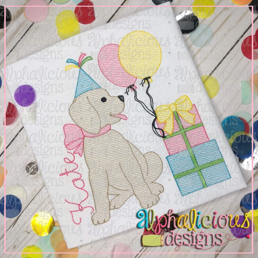 - SAMPLE SALE- Sketch Party Bow Dog with Balloons Design