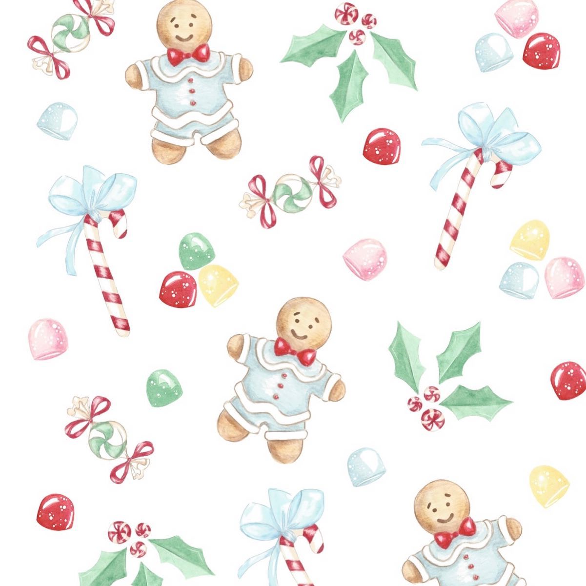 Blue Gingerbread Christmas PJ Two Piece Set